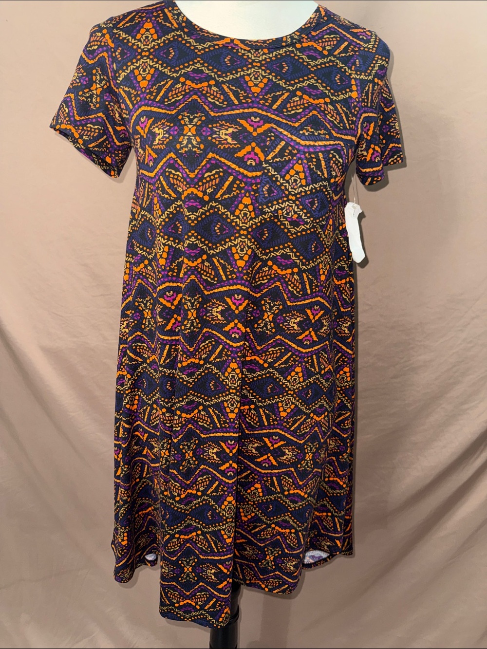 NWT LuLaRoe Short Sleeve Midi Dress in Purple and Orange Geometric Print